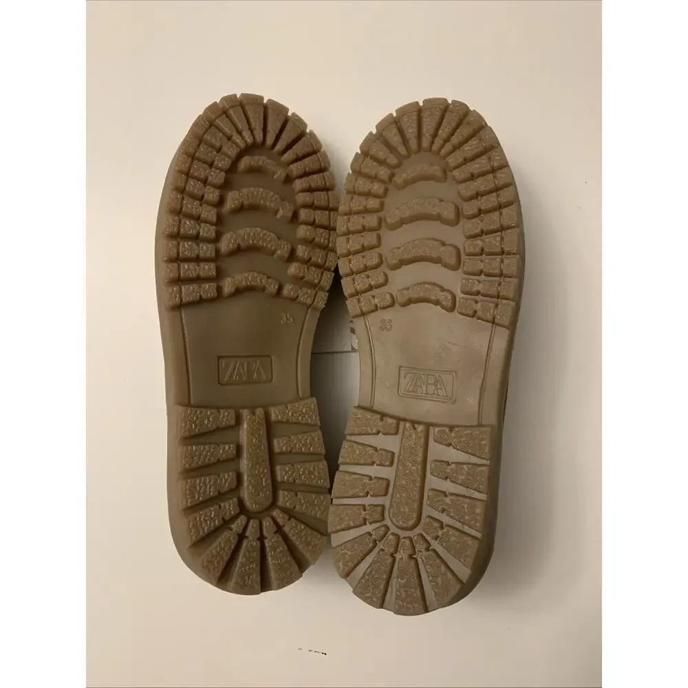 ZARA Boys Suede Moc Toe Shoes Green Lace Up Youth Size 3.5 EU 35 NWT